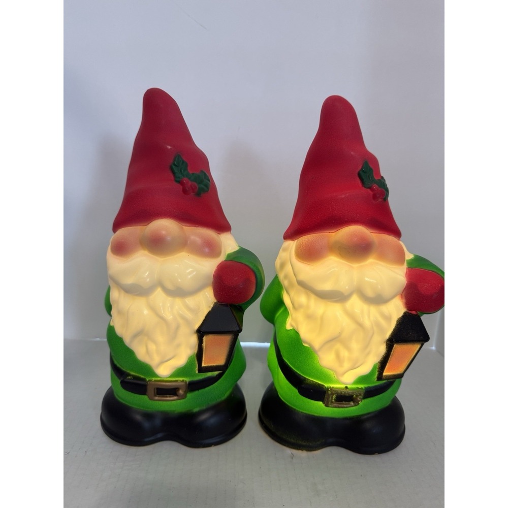 Holiday Time 11" Light Up Tabletop Gnome Blow Mold Set Of 2 Christmas Holiday